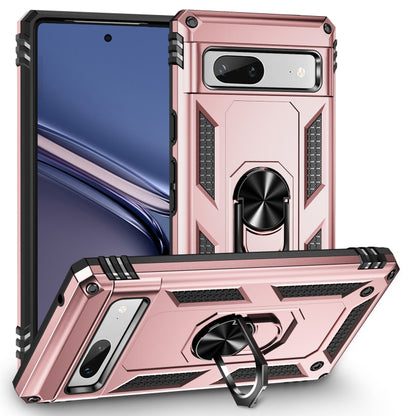 Shockproof phone case with holder, rugged TPU/PC shell in rose gold and black