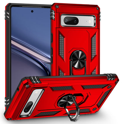Shockproof phone case with holder, rugged TPU/PC armor in red and black