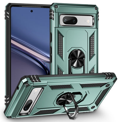 Shockproof phone case with holder, rugged TPU/PC shell in green and black