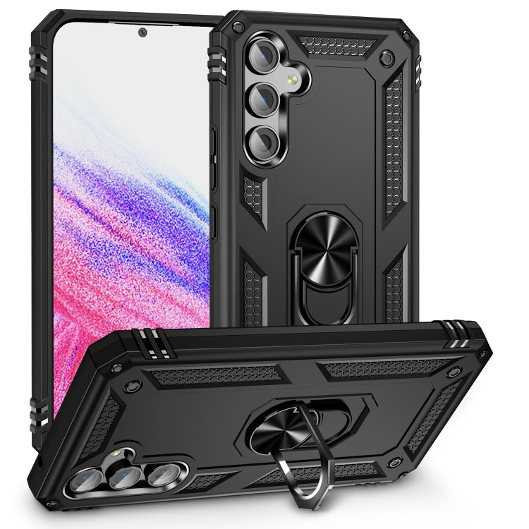 Shockproof phone case with holder, rugged TPU/PC armor in black