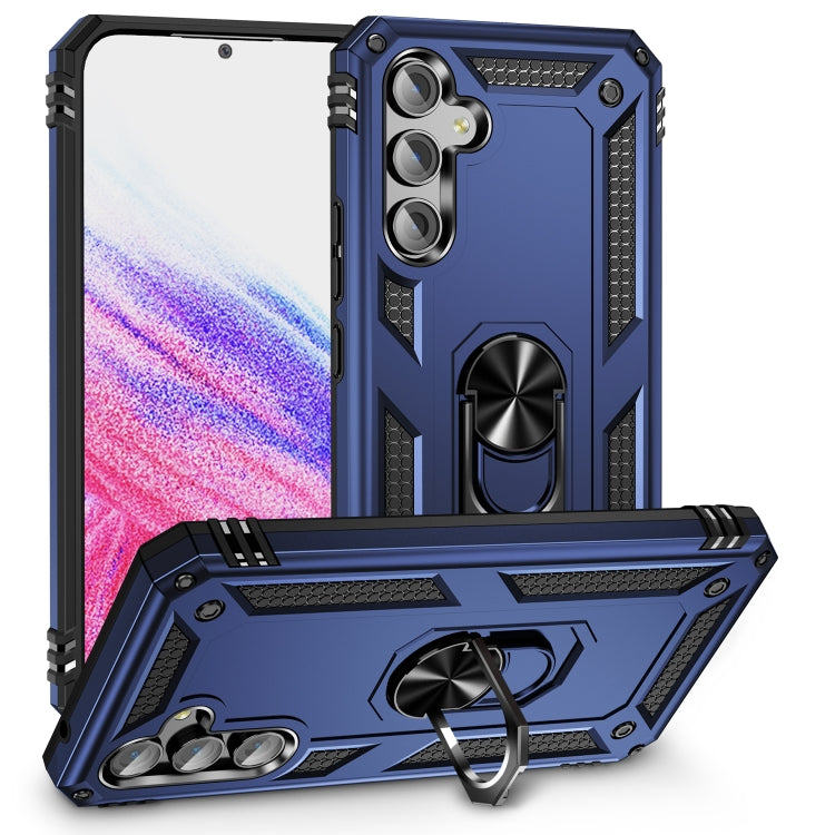 Shockproof phone case with holder, rugged TPU/PC armor in blue and black