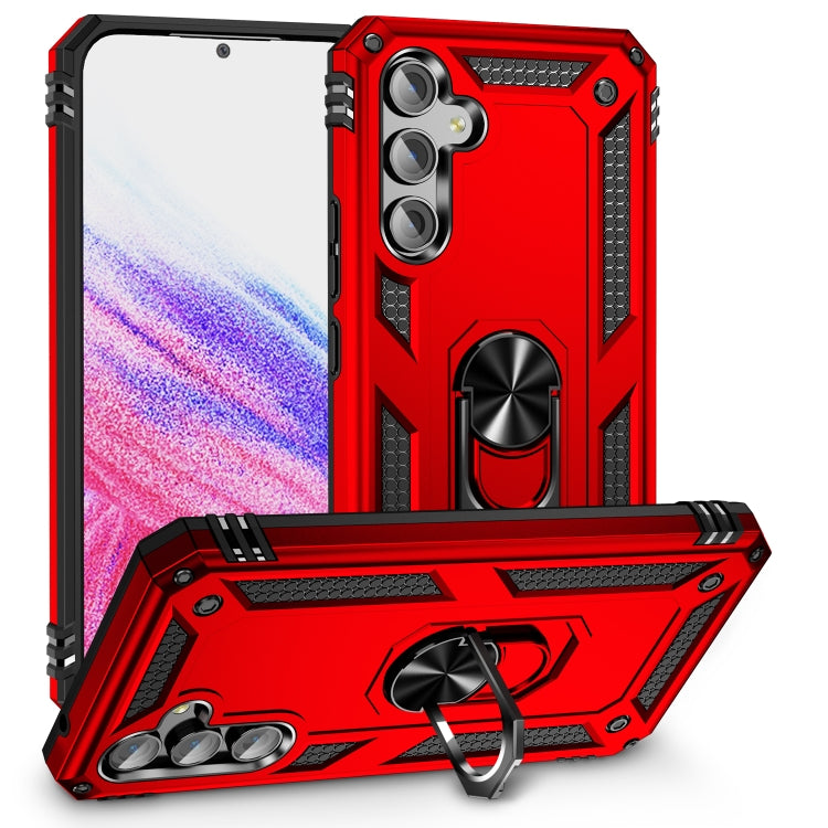 Shockproof phone case with holder, rugged TPU/PC armor in red and black