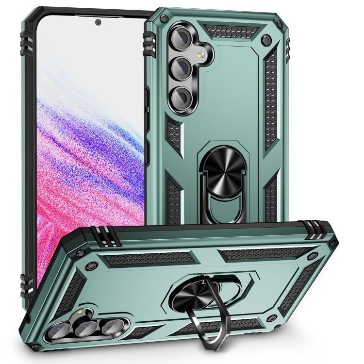 Shockproof phone case with holder, rugged TPU/PC armor in green and black