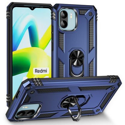 Shockproof TPU + PC phone case with holder ring, navy blue finish