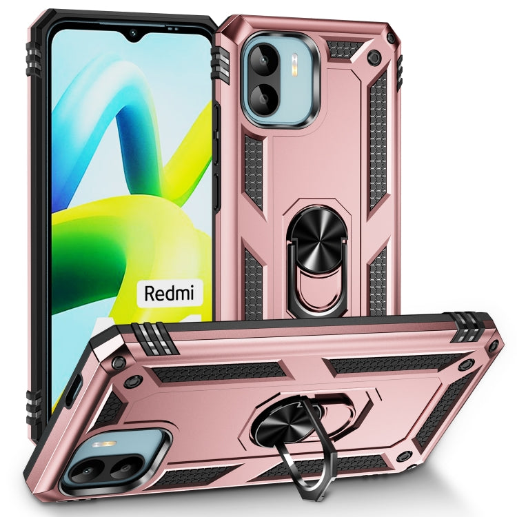 Shockproof TPU + PC phone case with holder ring, rose pink finish