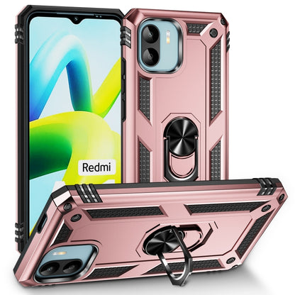 Shockproof TPU + PC phone case with holder ring, rose pink finish