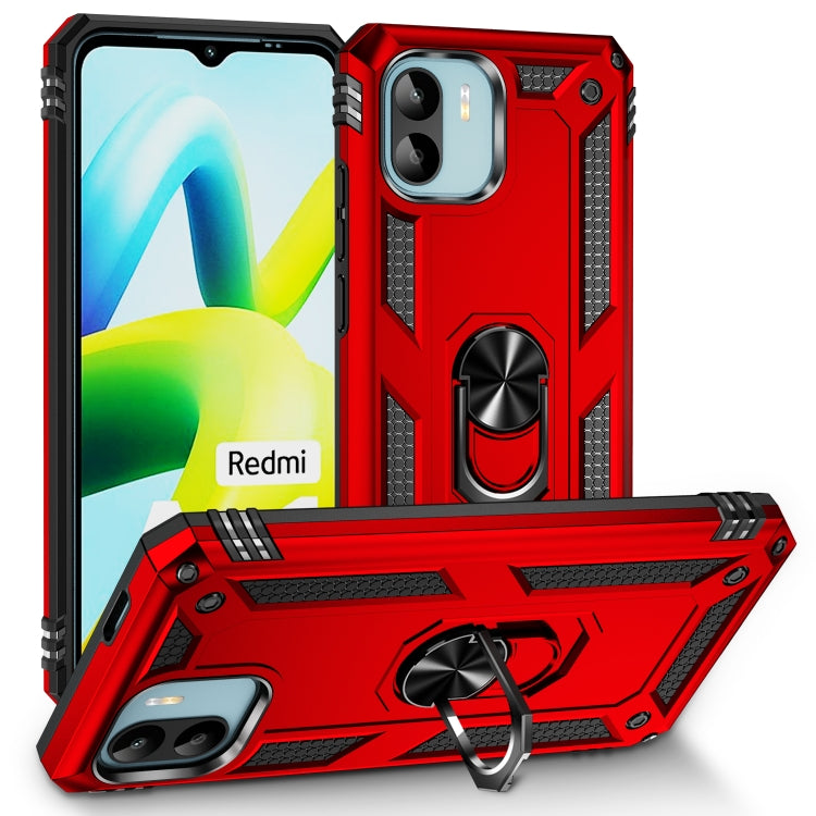 Shockproof TPU + PC phone case with holder ring, bright red finish