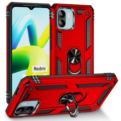 Shockproof TPU + PC phone case with holder ring, bright red finish