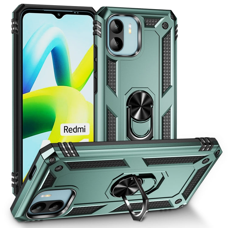 Shockproof TPU + PC phone case with holder ring, dark green finish