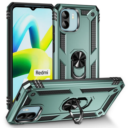 Shockproof TPU + PC phone case with holder ring, dark green finish