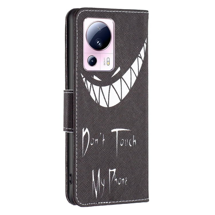 Folio leather phone case with black and white eye design and camera cutout window