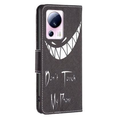 Folio leather phone case with black and white eye design and camera cutout window