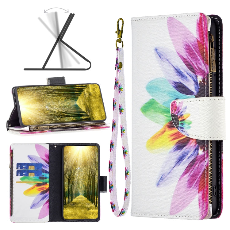 Zipper phone leather case with white floral butterfly design and wrist strap
