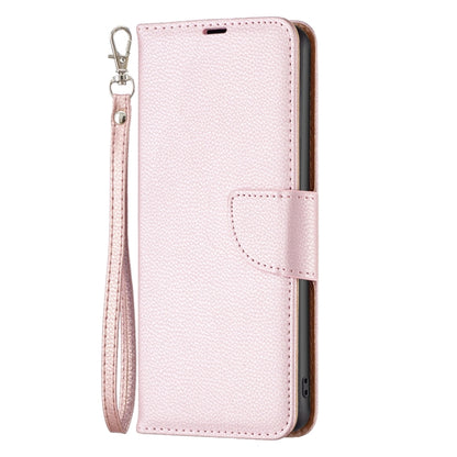 Rose gold litchi-texture leather phone case with flip cover and wrist strap