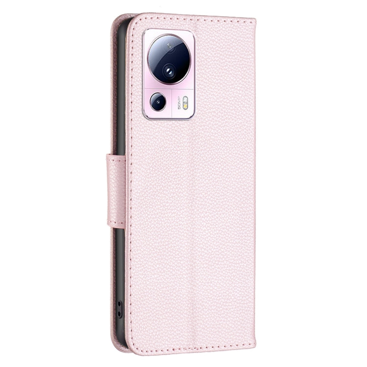 Rose gold litchi-texture leather wallet phone case with camera cutout and flip cover