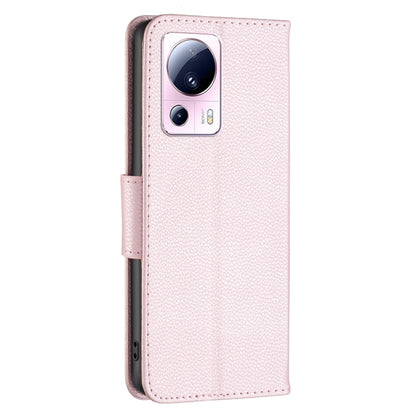 Rose gold litchi-texture leather wallet phone case with camera cutout and flip cover