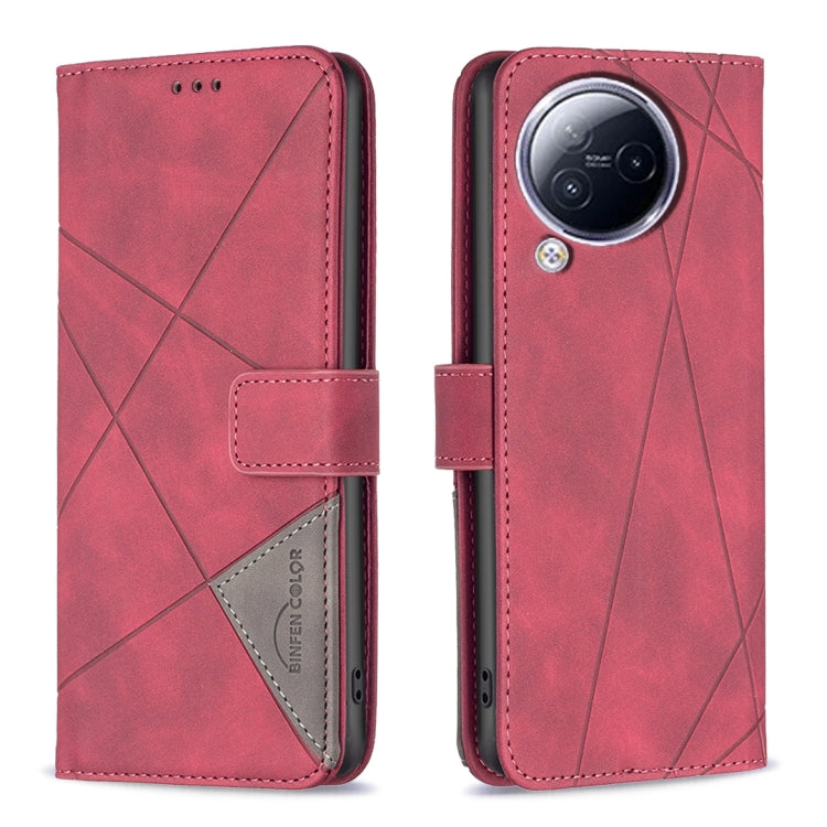 Red leather phone case with magnetic buckle and diamond texture, card slot and camera cutout