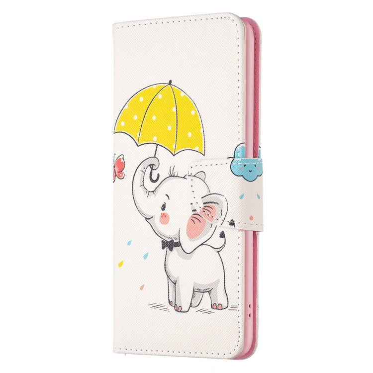 Colorful leather phone case featuring a cartoon elephant with a yellow umbrella, flap