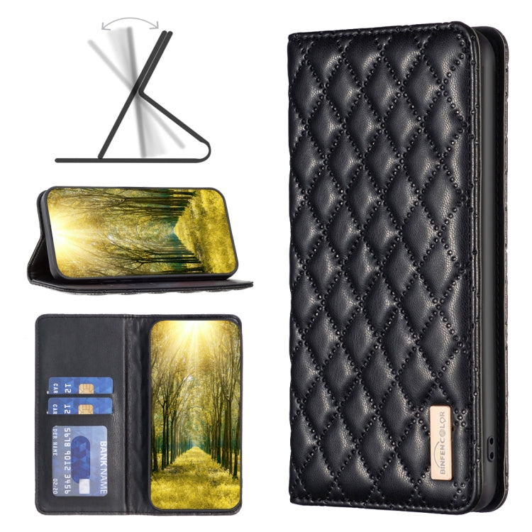 Black diamond lattice magnetic leather flip phone case for Xiaomi 13 Lite / Civi 2