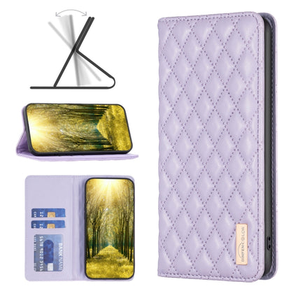Purple diamond lattice magnetic leather flip phone case for Xiaomi 13 Lite / Civi 2