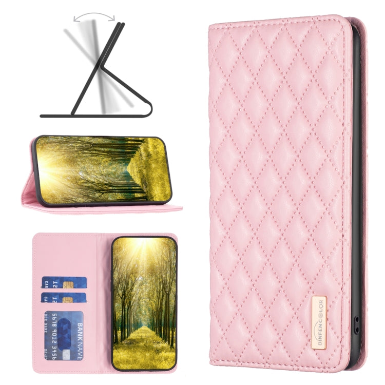 Pink diamond lattice magnetic leather flip phone case for Xiaomi 13 Lite / Civi 2