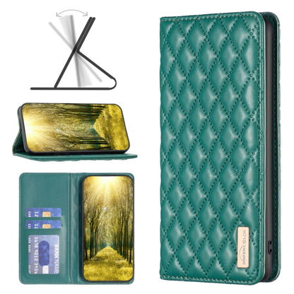 Green diamond lattice magnetic leather flip phone case for Xiaomi 13 Lite / Civi 2