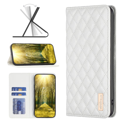 White diamond lattice magnetic leather flip phone case for Xiaomi 13 Lite / Civi 2