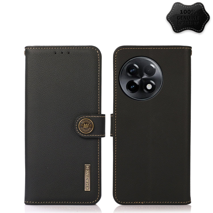 Genuine leather RFID phone case, black flip wallet with camera cutout and snap strap