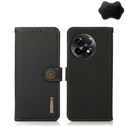 Genuine leather RFID phone case, black flip wallet with camera cutout and snap strap