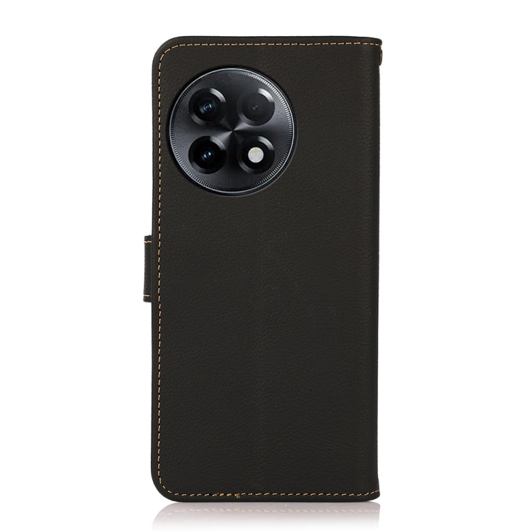 Genuine leather RFID phone case, black back with camera cutout and protective cover flap