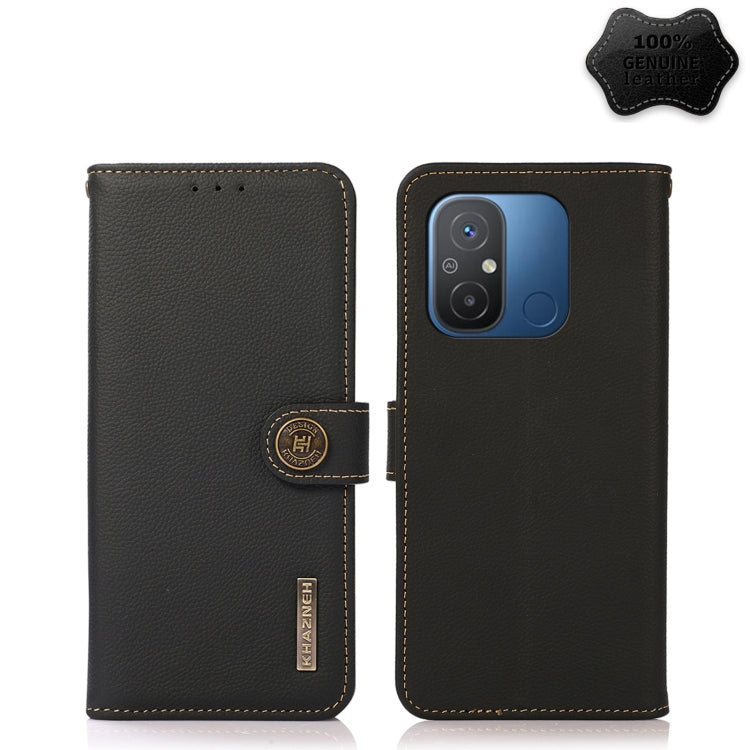 Genuine leather RFID phone case, black flip wallet with dual-camera cutout and snap strap