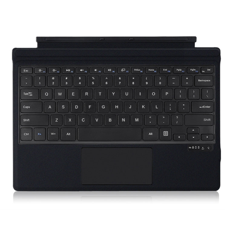 Black Bluetooth keyboard case with trackpad and full-size keys, open folio cover