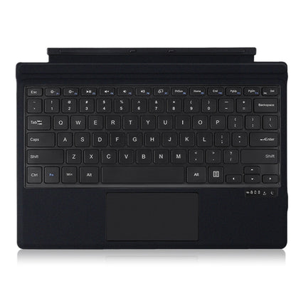 Black Bluetooth keyboard case with trackpad and full-size keys, open folio cover