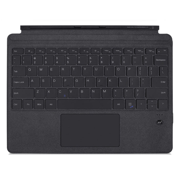 Dark fabric Bluetooth keyboard case with trackpad, open folio cover