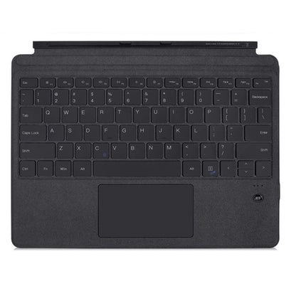 Dark fabric Bluetooth keyboard case with trackpad, open folio cover