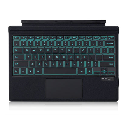 Magnetic Bluetooth keyboard leather case with blue backlit keys and large trackpad