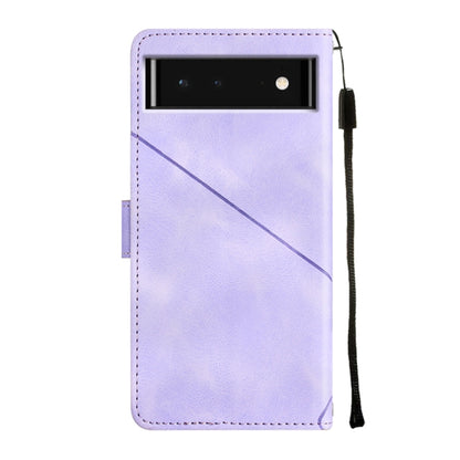 Light purple embossed leather phone case with diagonal design and cutouts