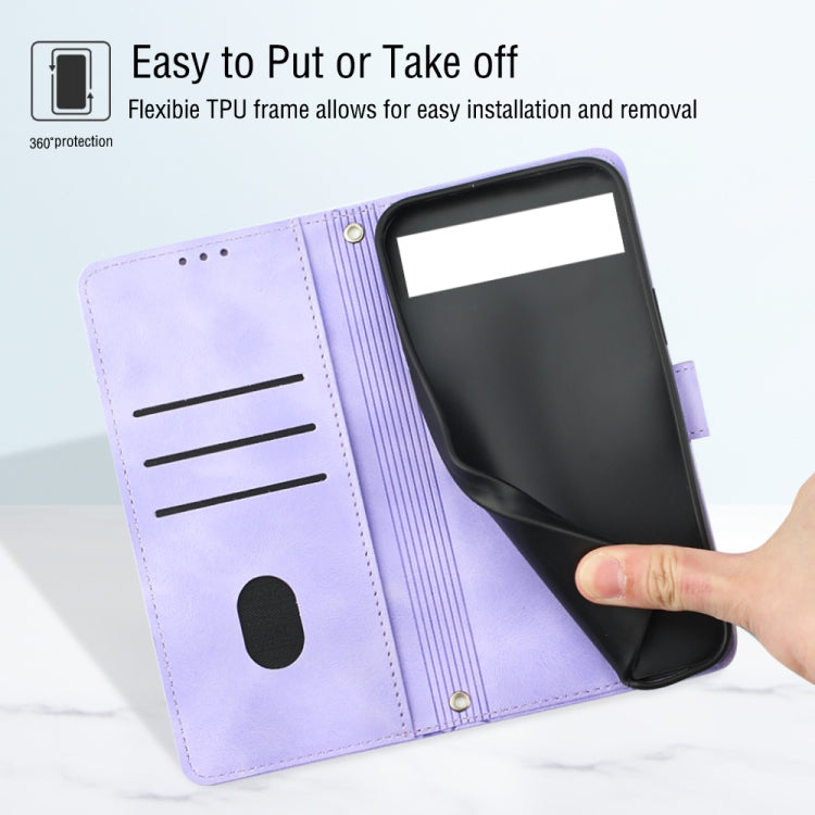 Light purple embossed leather wallet phone case with magnetic flap and card slots