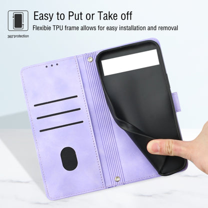 Light purple embossed leather wallet phone case with magnetic flap and card slots