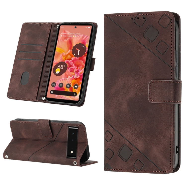 Brown embossed leather phone case with folio stand and geometric embossed detail