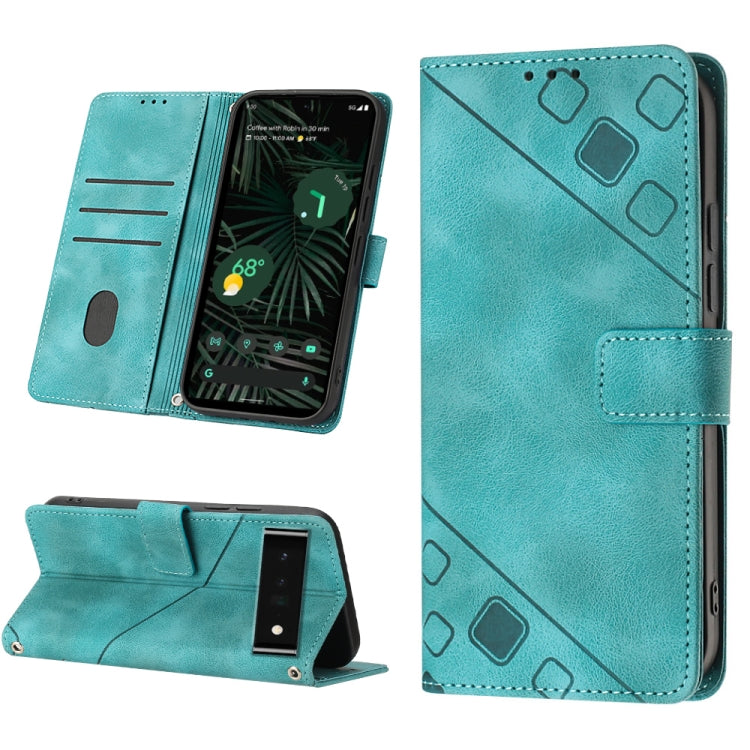 Teal embossed leather folio phone case with card slot and stand view cover