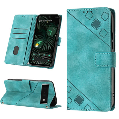 Teal embossed leather folio phone case with card slot and stand view cover