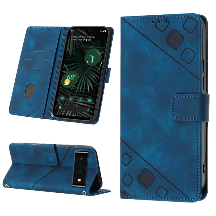 Blue embossed leather folio phone case with card slot and stand view cover