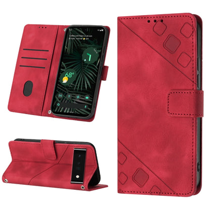 Red embossed leather folio phone case with card slot and stand view cover