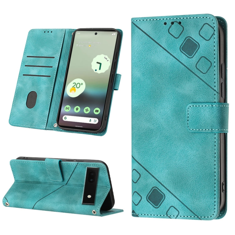 Teal embossed leather folio phone case with card slot and stand view cover