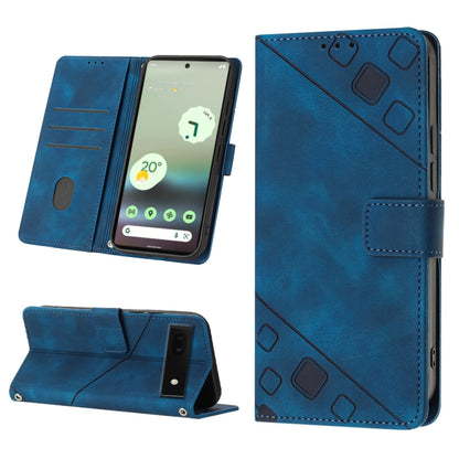 Blue embossed leather folio phone case with card slot and stand view cover
