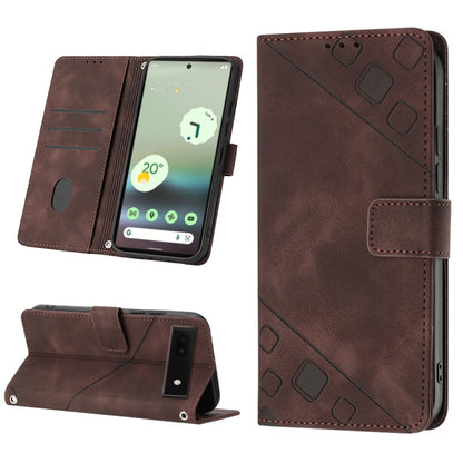 Embossed leather phone case in brown with folio wallet, card slots, and stand