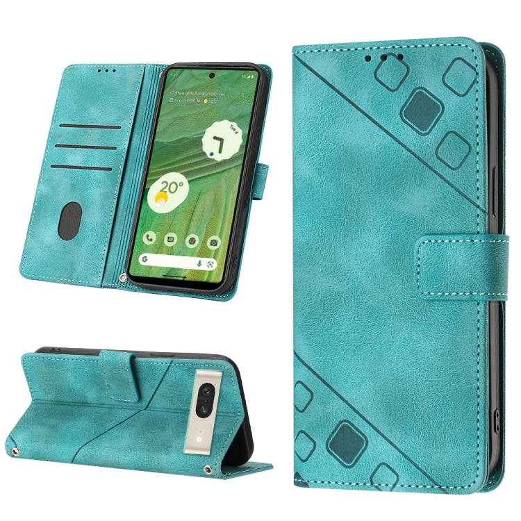 Embossed leather phone case in teal with folio wallet, card slots, and stand