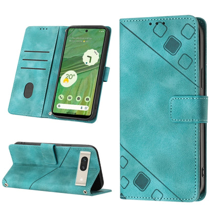 Embossed leather phone case in teal with folio wallet, card slots, and stand