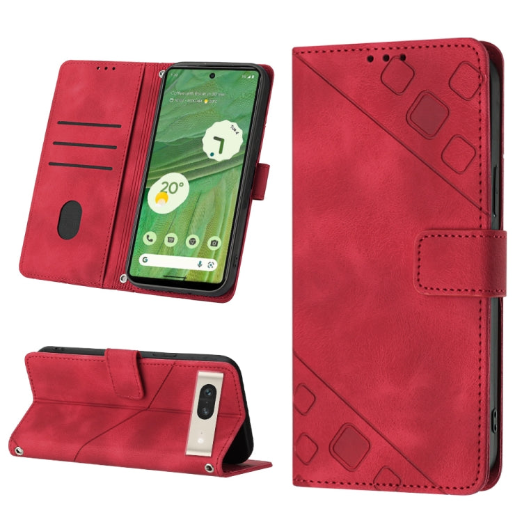 Red embossed leather folio phone case with card slots and kickstand